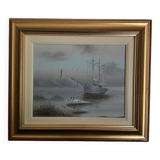 Painting on canvas with golden frame signed Galley