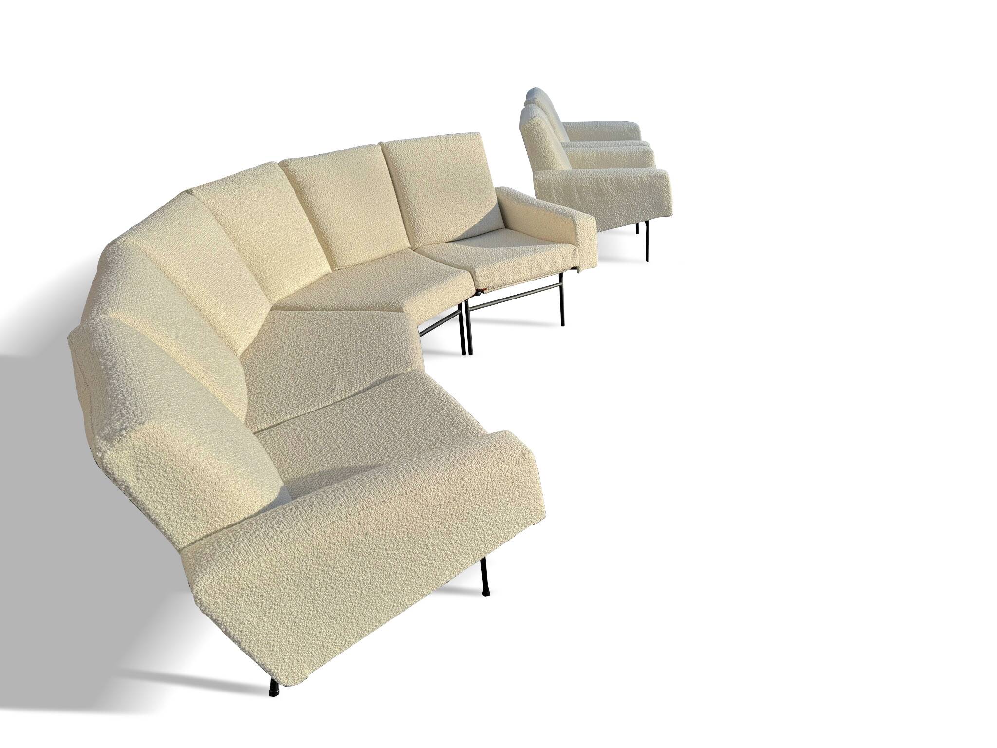 Rare panoramic sofa and two armchairs “G10” set by Pierre Guariche