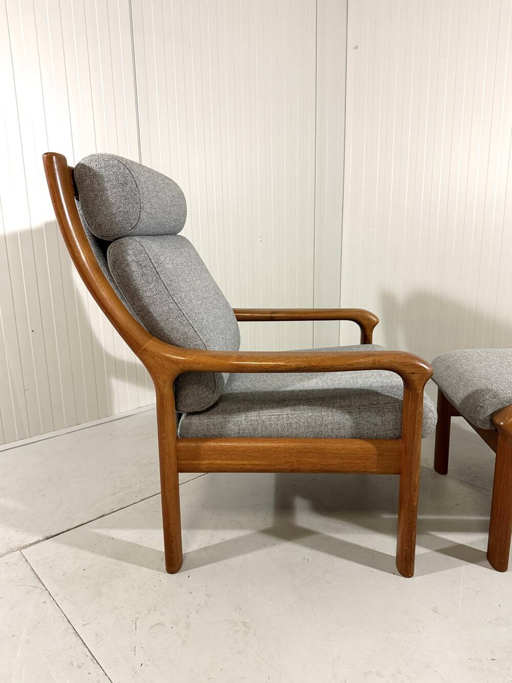 EMC Furniture teak highback easy chair & footstool Denmark 1970’s