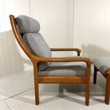 EMC Furniture teak highback easy chair & footstool Denmark 1970’s