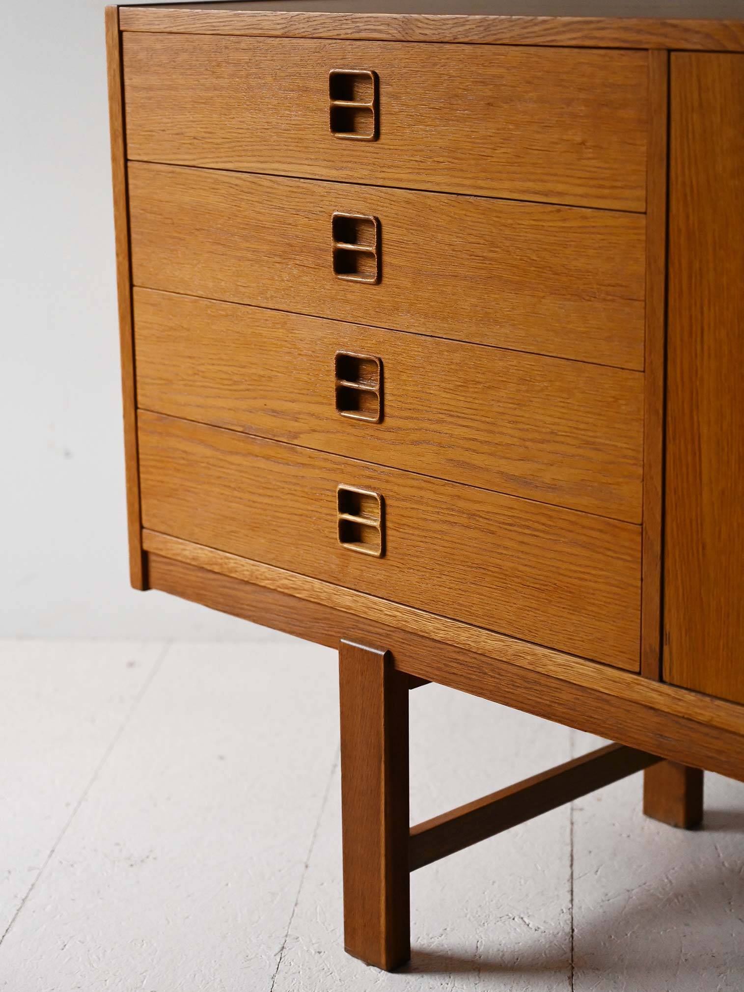 Scandinavian vintage oak sideboard with drawers and doors