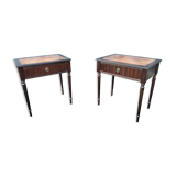 Pair of bedside tables side tables old leather top style louis xvi
