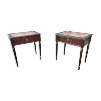 Pair of bedside tables side tables old leather top style louis xvi