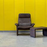 Vintage brown leather ds 50 by de sede, 1960s-1970s + stool