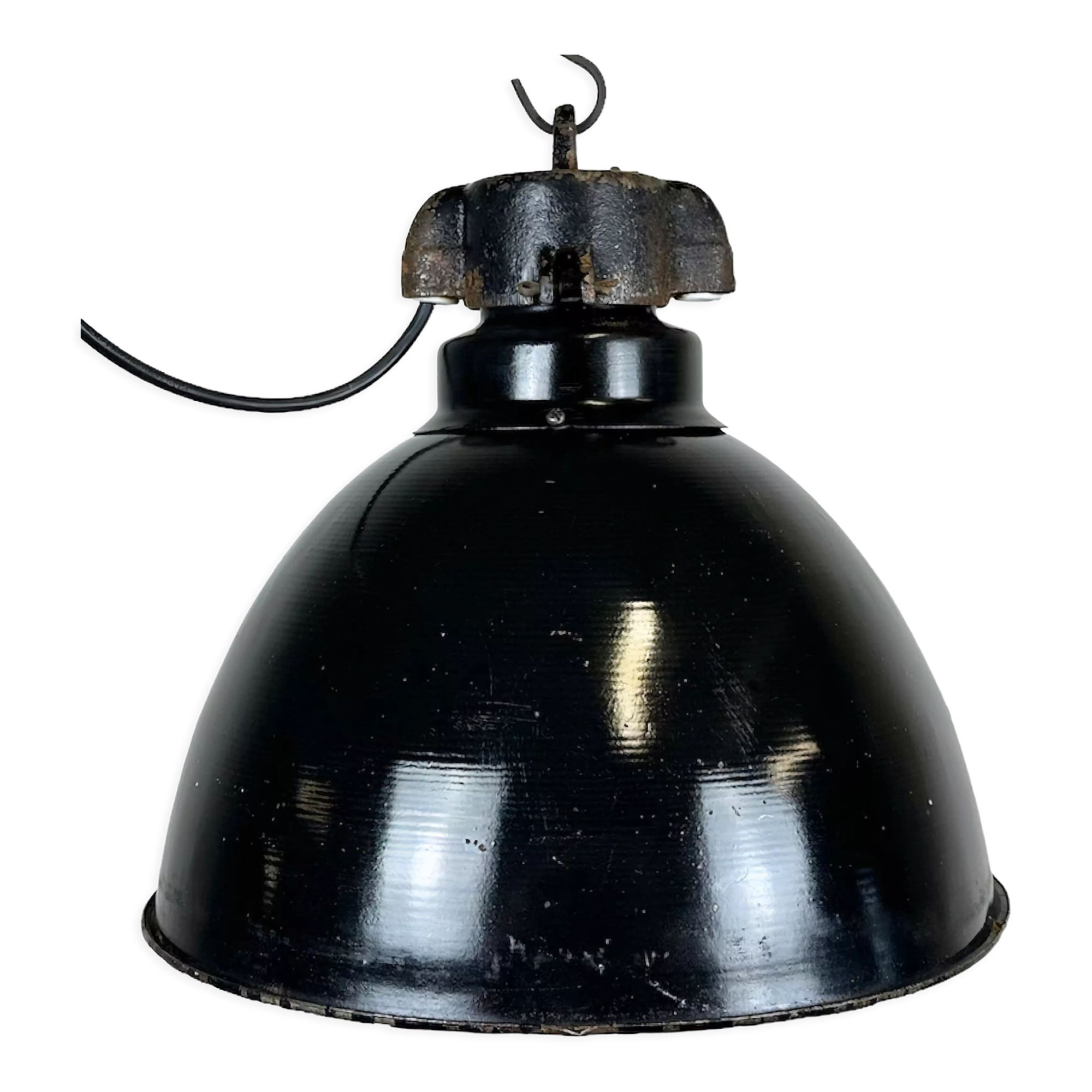 Industrial Bauhaus Black Enamel Pendant Lamp, 1930s