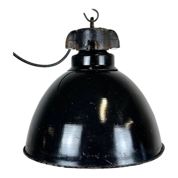 Industrial Bauhaus Black Enamel Pendant Lamp, 1930s