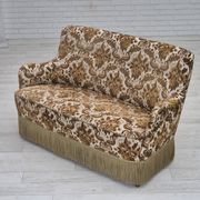 1960s, Danish 2-seater sofa, brown/beige furniture fabric, ash wood legs.