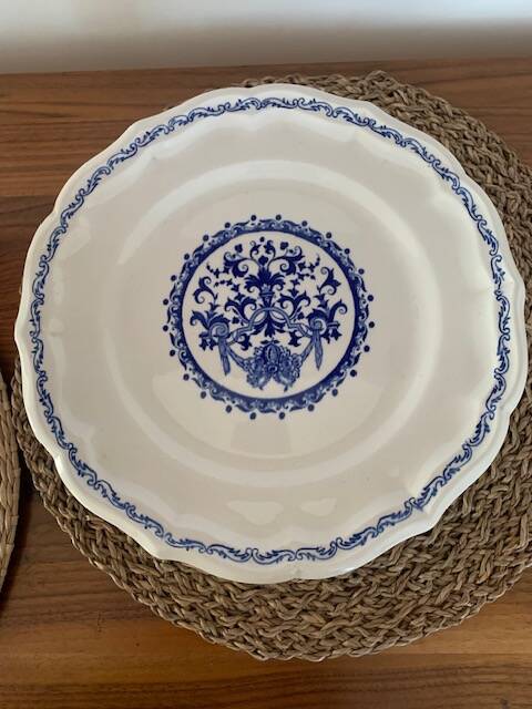 Old earthenware cake display from Gien decor Rouen