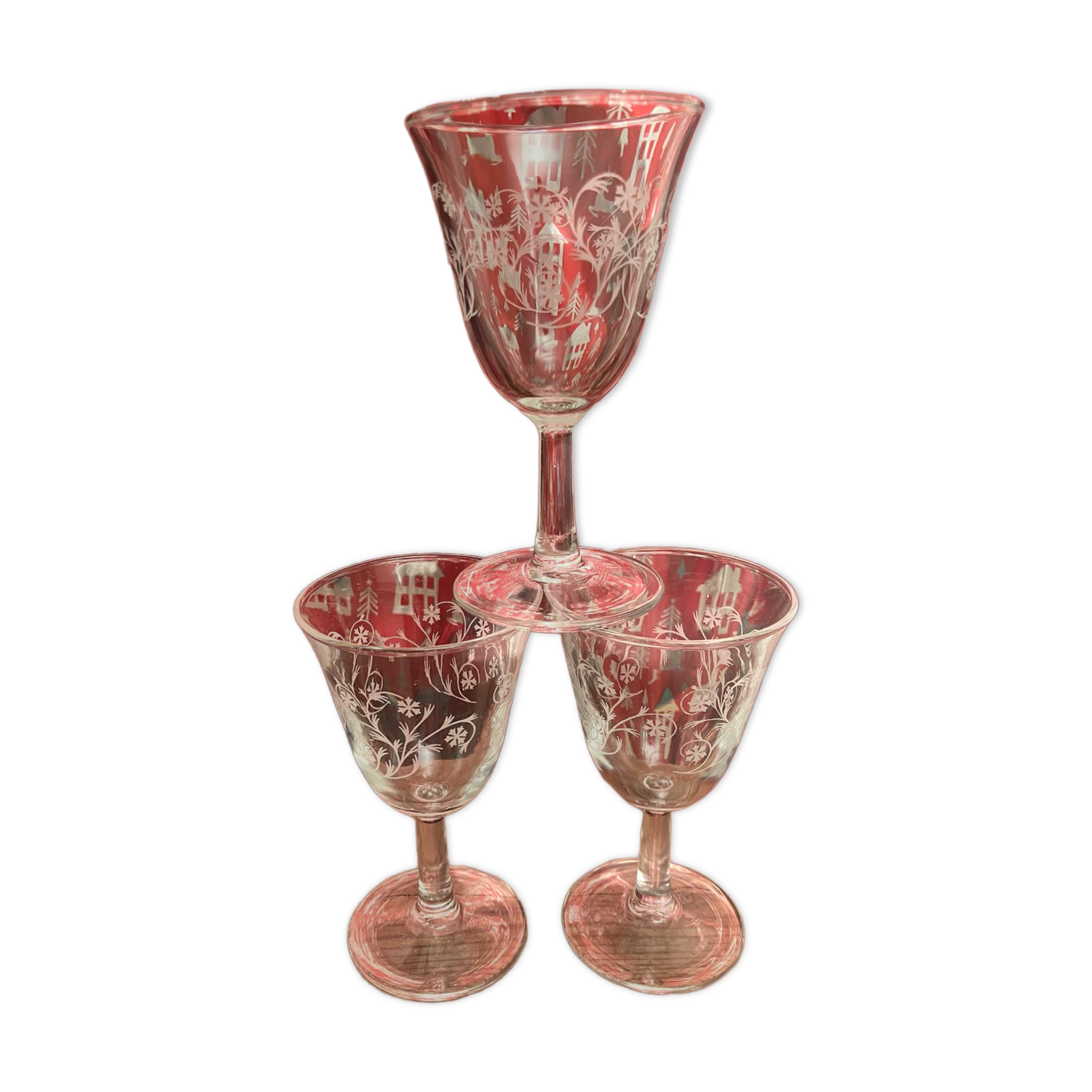 Set of 3 pretty Enghien Luminarc mulled wine glasses