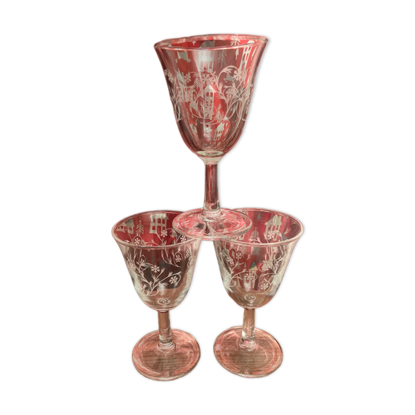 Ensemble de 3 jolis verres à  vin cuit-Enghien Luminarc