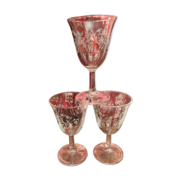 Ensemble de 3 jolis verres à  vin cuit-Enghien Luminarc
