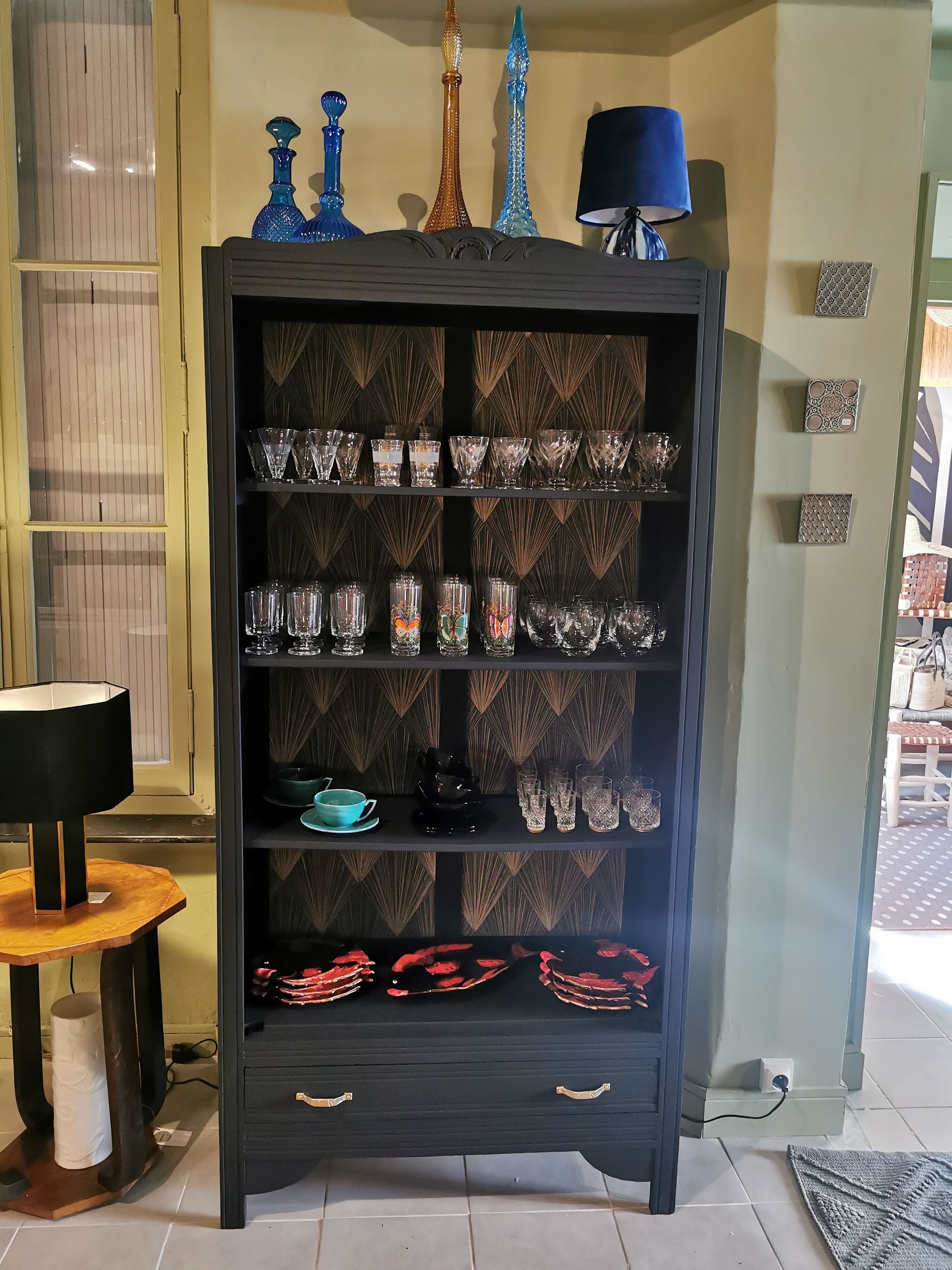 Restyled art deco bookcase shelf cabinet