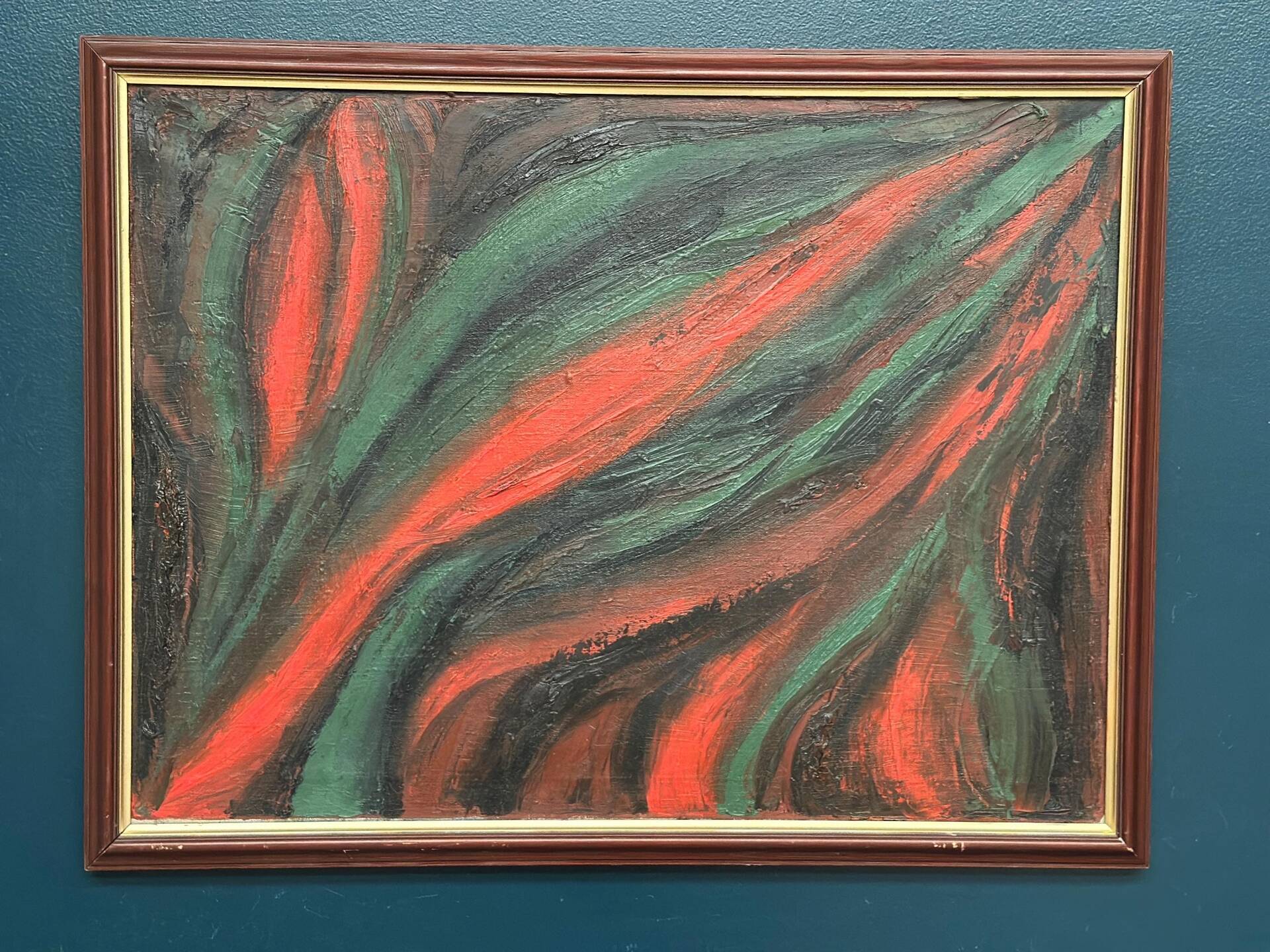 Original Swedish Oil on Canvas – Abstract Expressionist Composition – Vintage & Framed