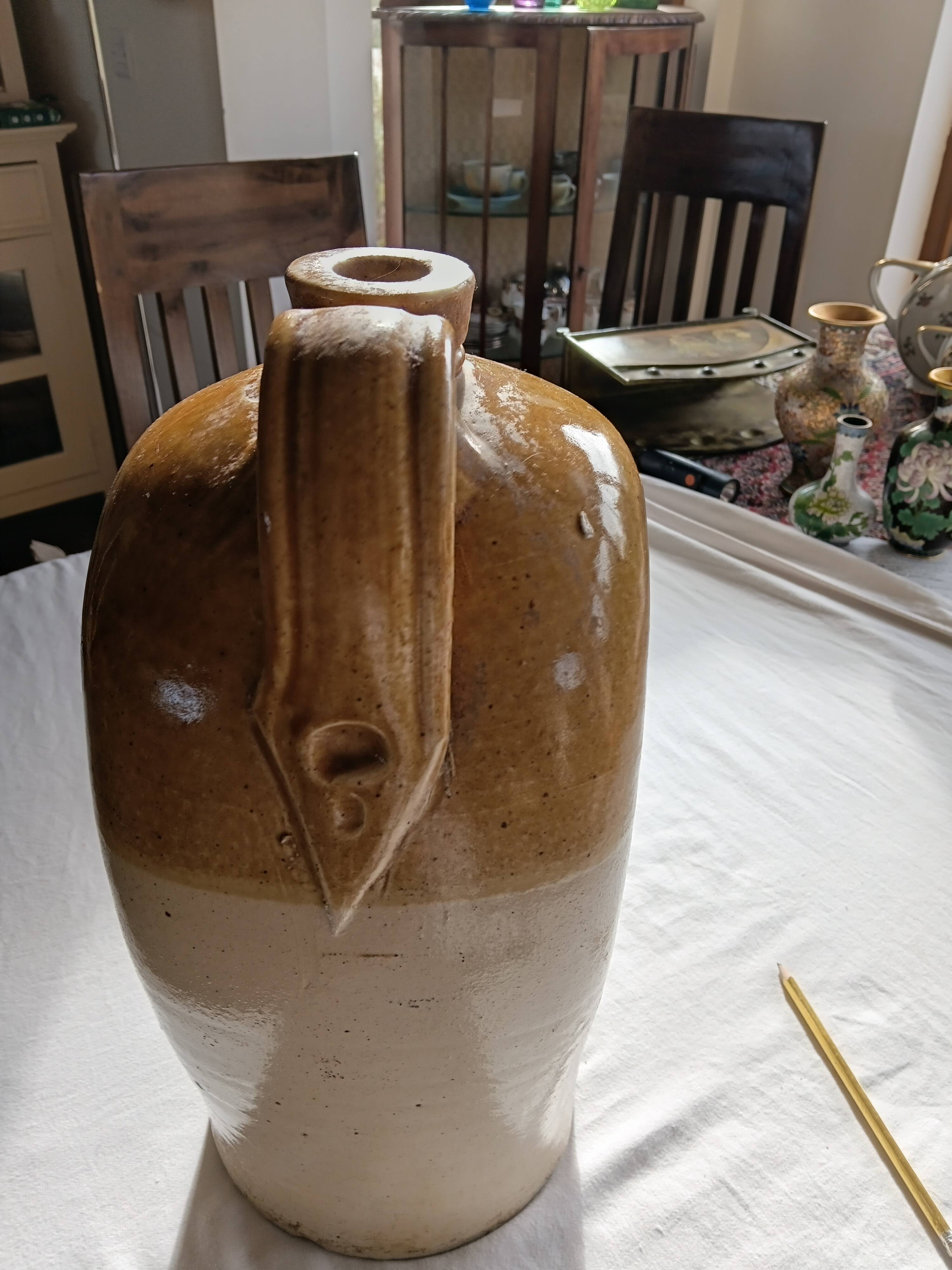 Flacon à whisky en grès de Bristol, à côtés plats, 2 gallons, victorien (vers 1900)