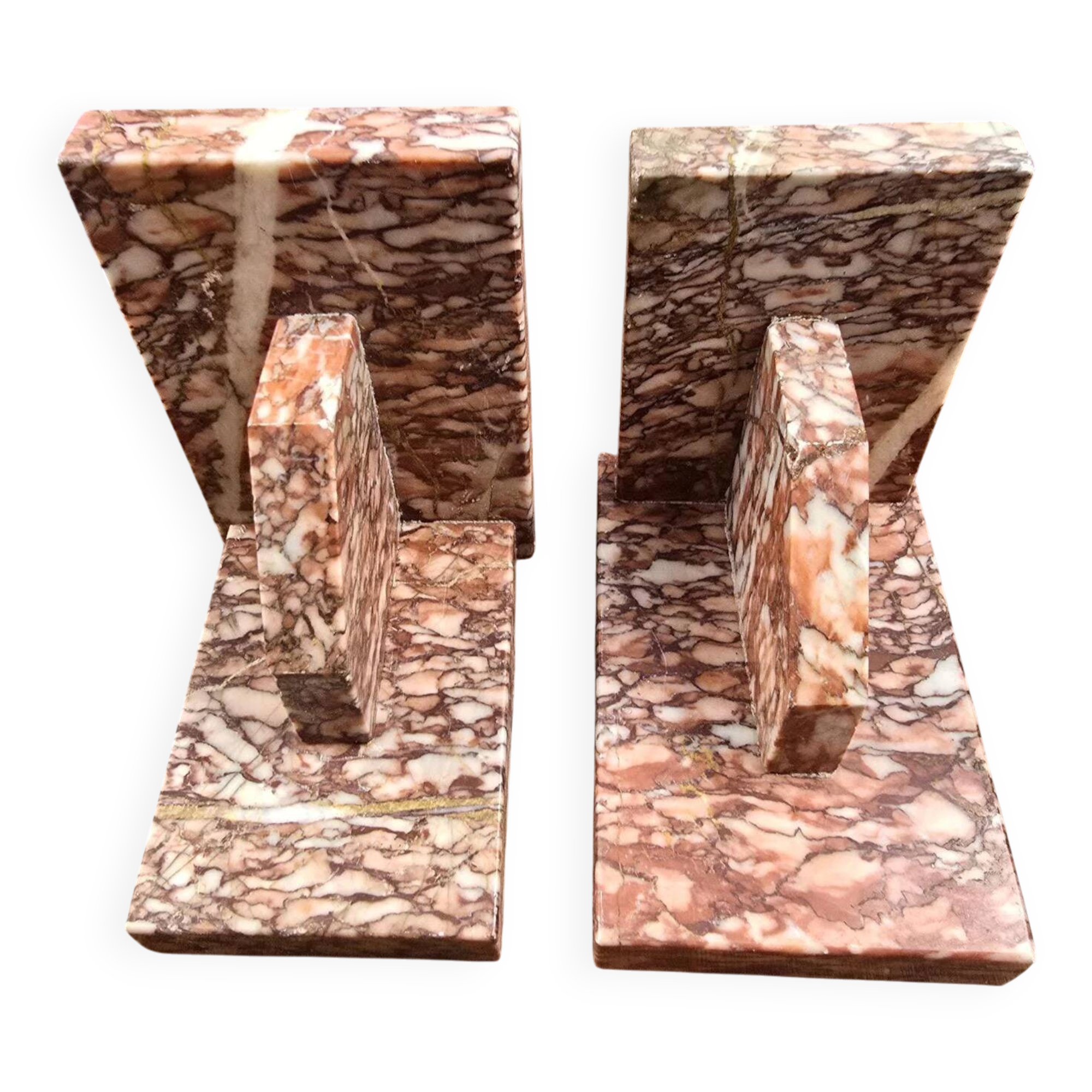 Antique pink marble bookends – Vintage Art Deco pair