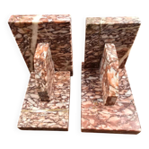 Antique pink marble bookends – Vintage Art Deco pair