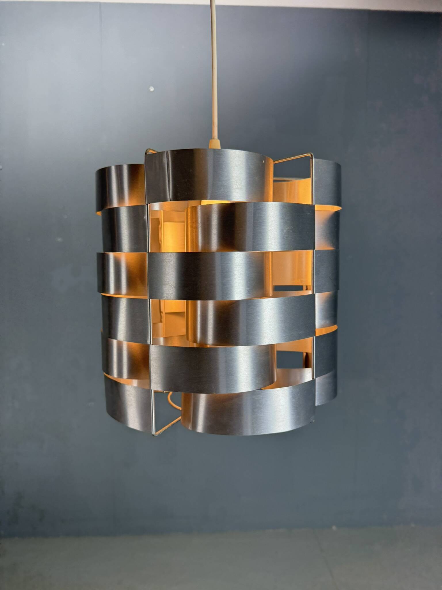 Max Sauze aluminum pendant lamp, mid-century modern, France, 1970s