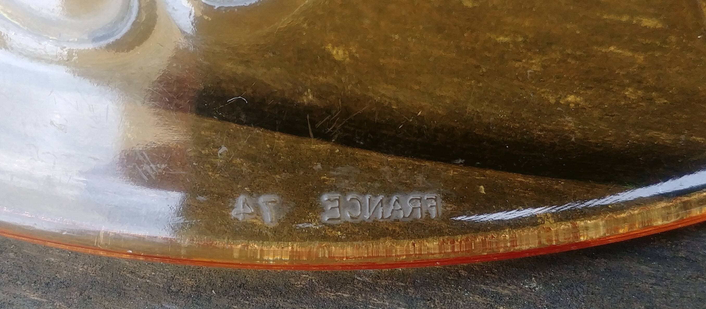 Set of five flat plates - vintage amber glass from Veréco with flower decor - 60s/70s