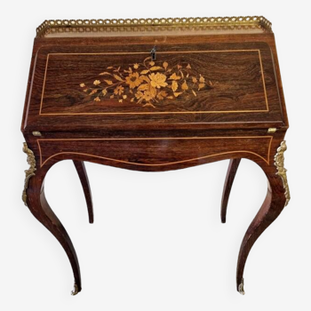 Bureau de pente dit dos d'âne en placage de palissandre de style Louis XV - XIXème