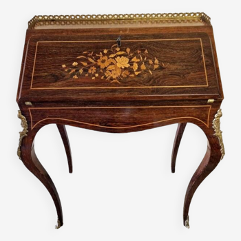 Sloping desk known as donkey's back in rosewood veneer, Louis XV - 19th century style