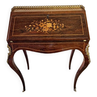 Bureau de pente dit dos d'âne en placage de palissandre de style Louis XV - XIXème