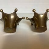 Pair of brass crown candlesticks