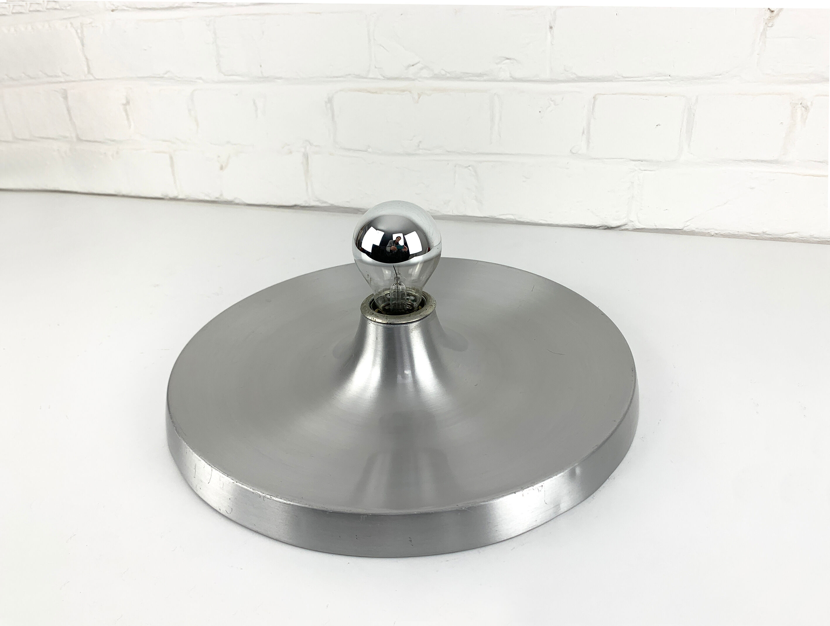 Space Age Flush Light Les Arcs Brushed Aluminum, 1960-70s