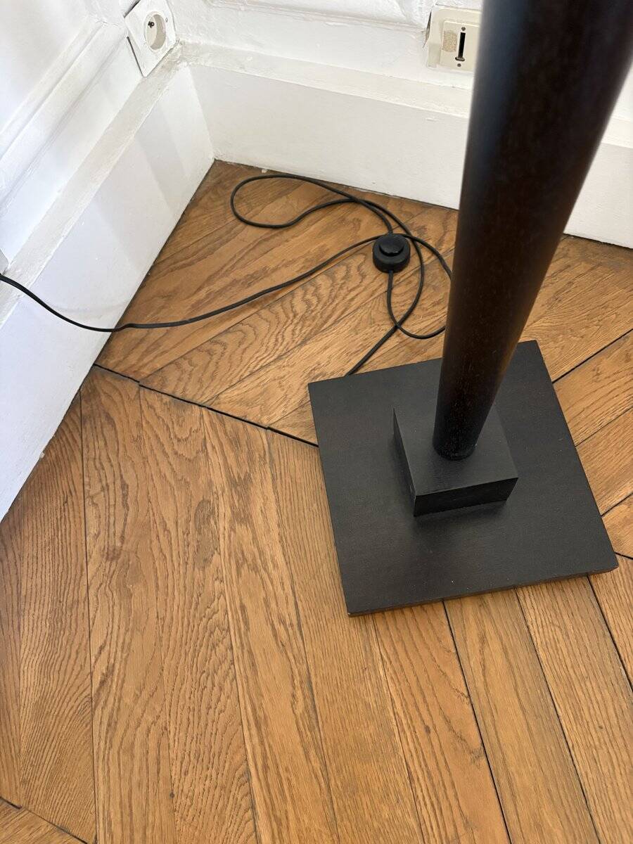 Wooden floor lamp - conical base and glass globe