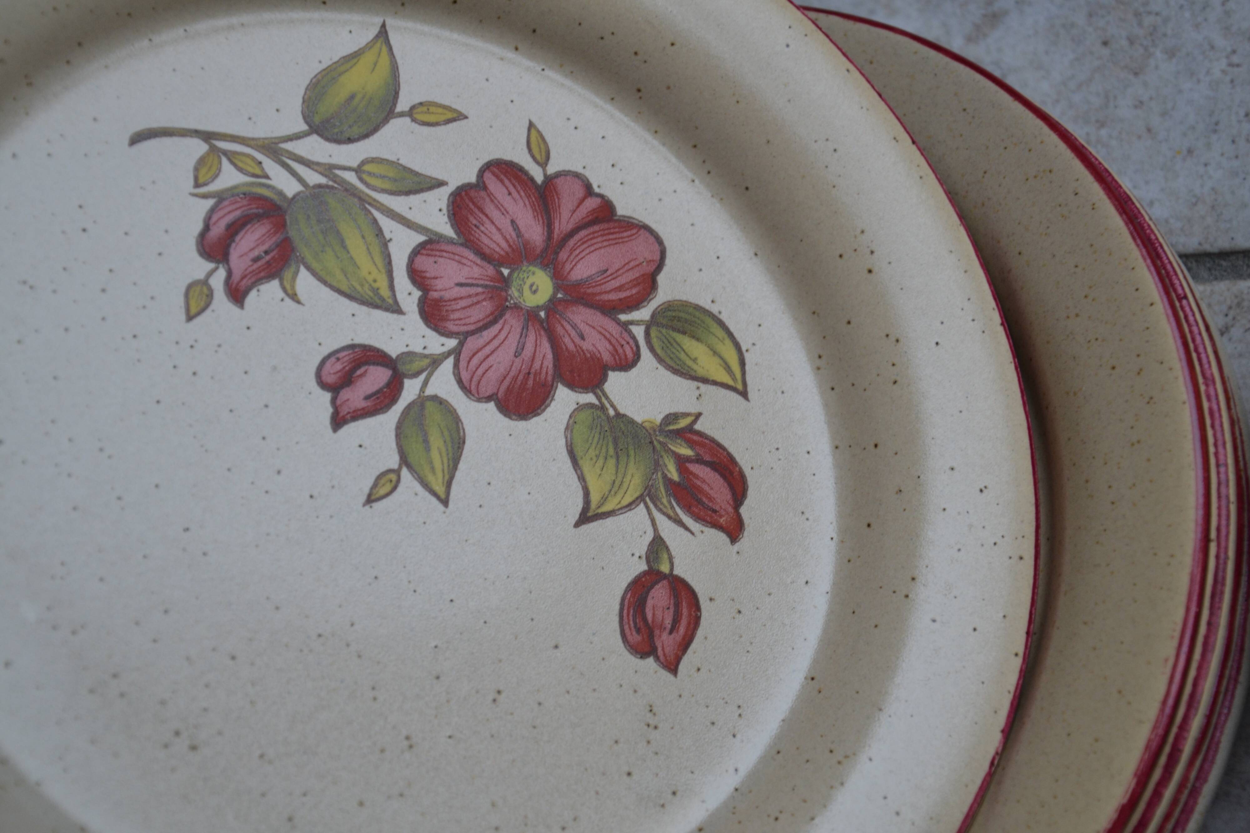 Set of pink earthenware plates Saint-Amand model Charme