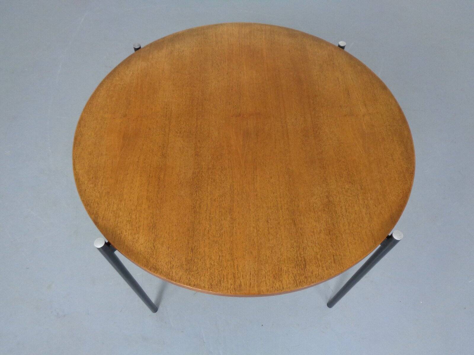 Round teak and steel coffee table from Thonet, 1950s.