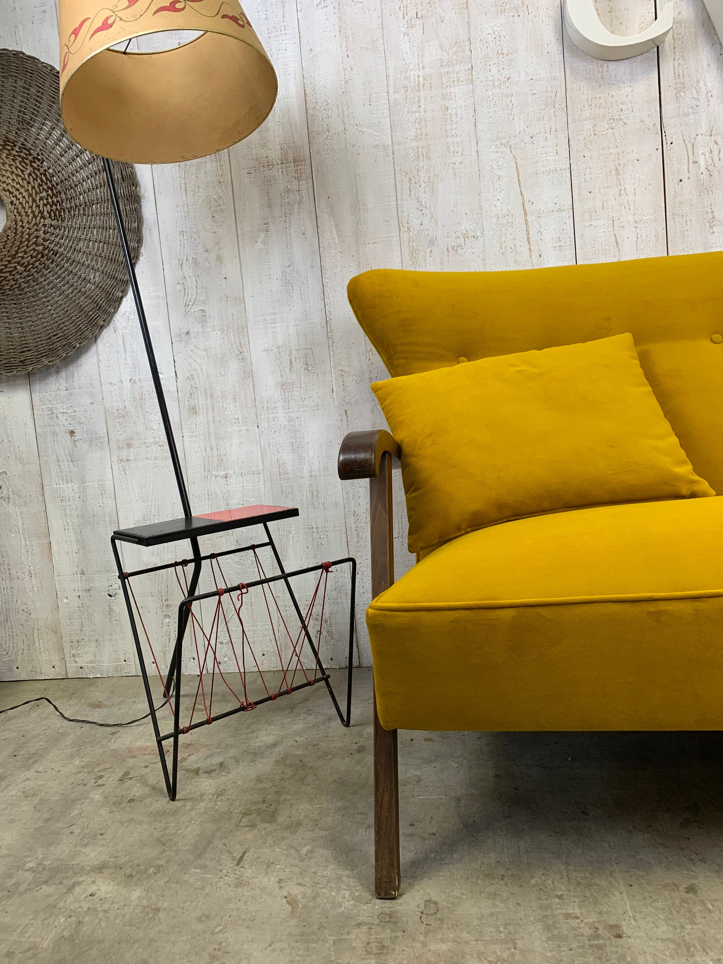 Yellow velvet sofa