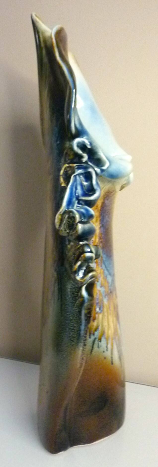 Glazed ceramic vase, unique piece, signed D. Prioton, shell neck