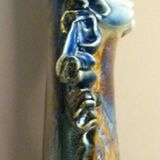 Vase en céramique émaillée, pièce unique, signé D. Prioton, col coquillage