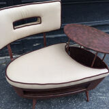 Mini-bench with shelf, antique metal and fabric, 1960