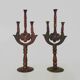 Pair of ethnic Indian candlesticks in vintage metal from the 60s