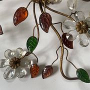 Floral chandelier Banci Firenze with 6 lights, coloured glass and gold metal.