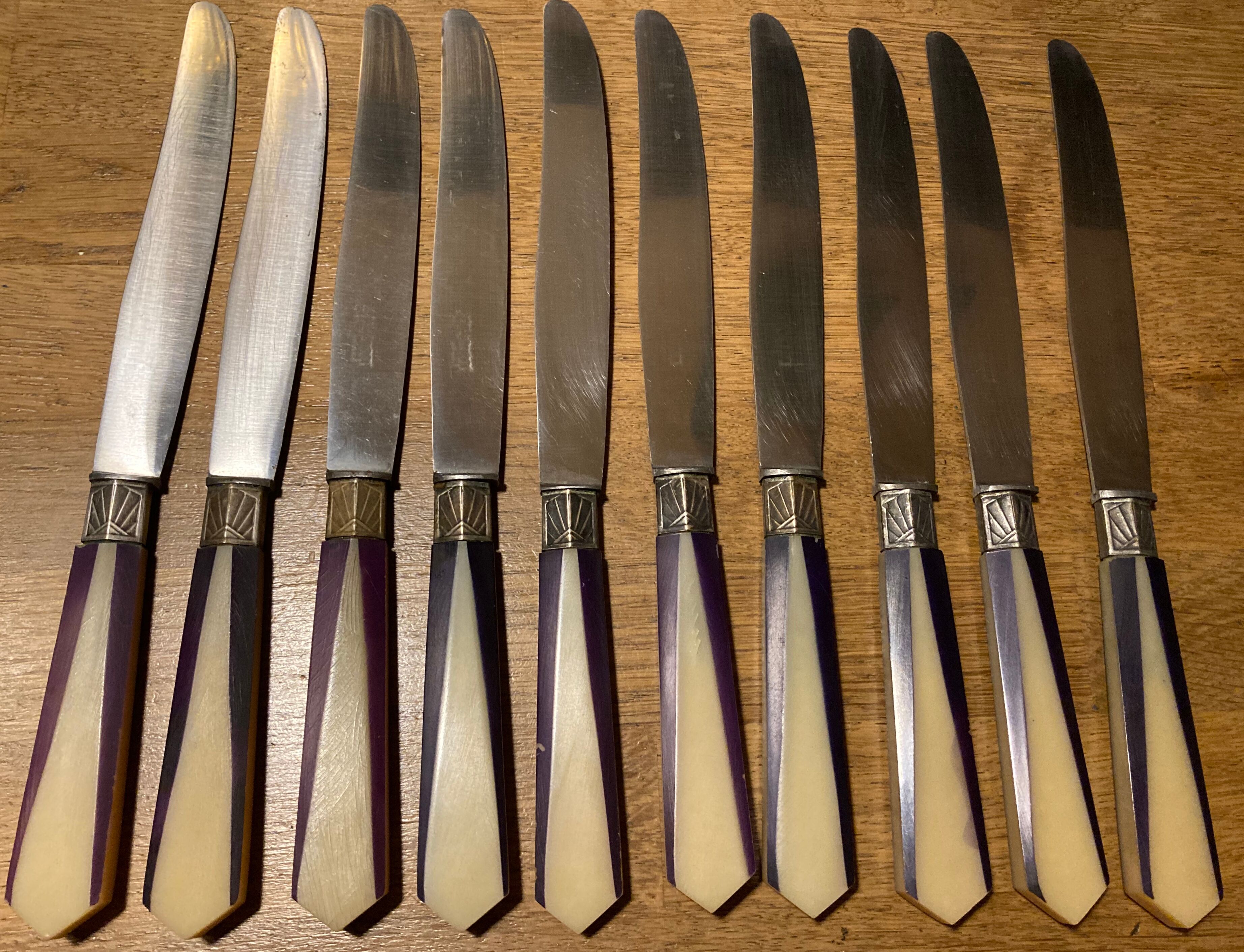 Lot of 10 two-tone art deco knives