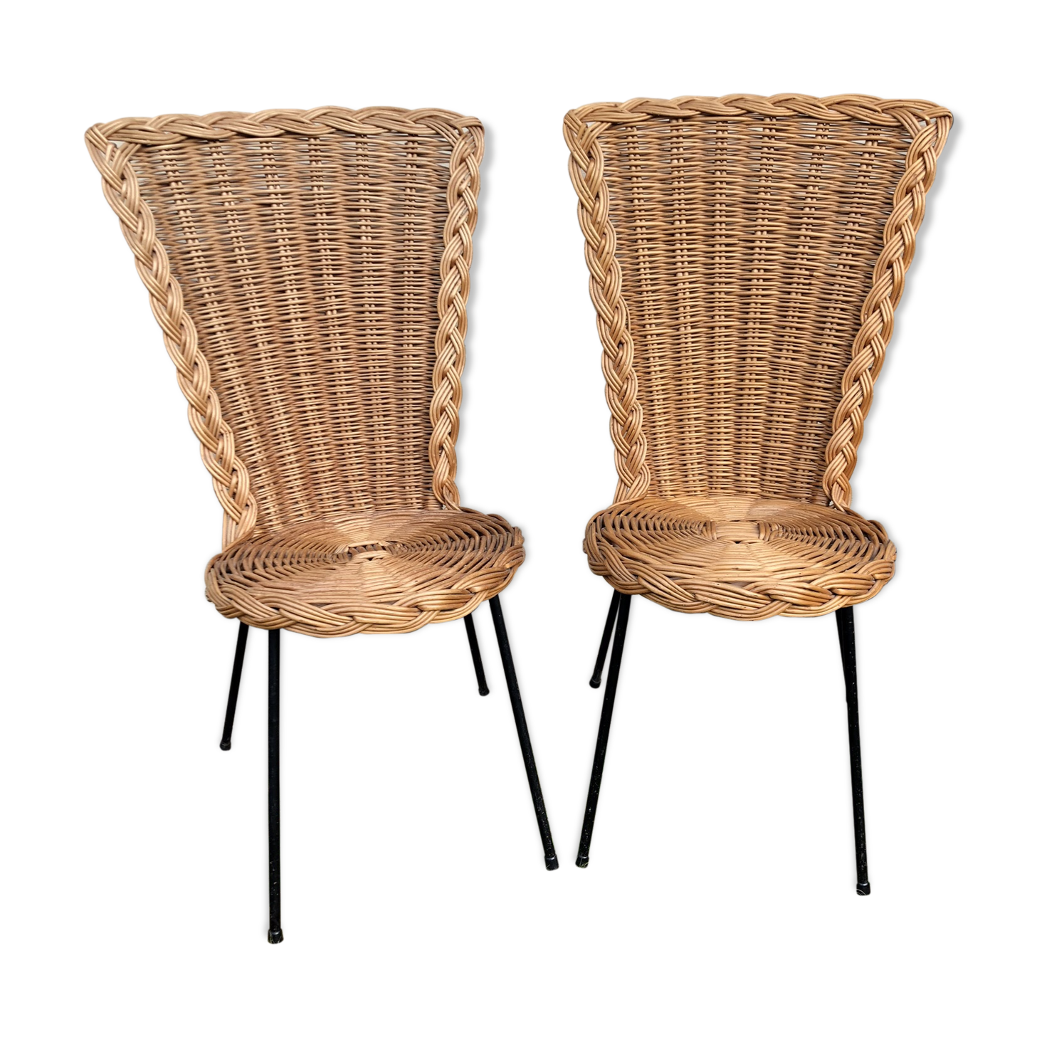 Paire de chaises en rotin pied métal noir