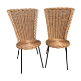 Pair of rattan foot black metal chairs
