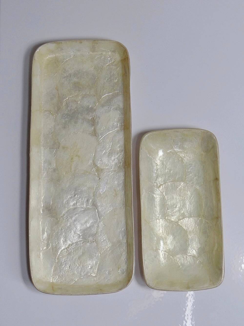 2 vintage rectangular empty pocket bowls in Capiz mother-of-pearl