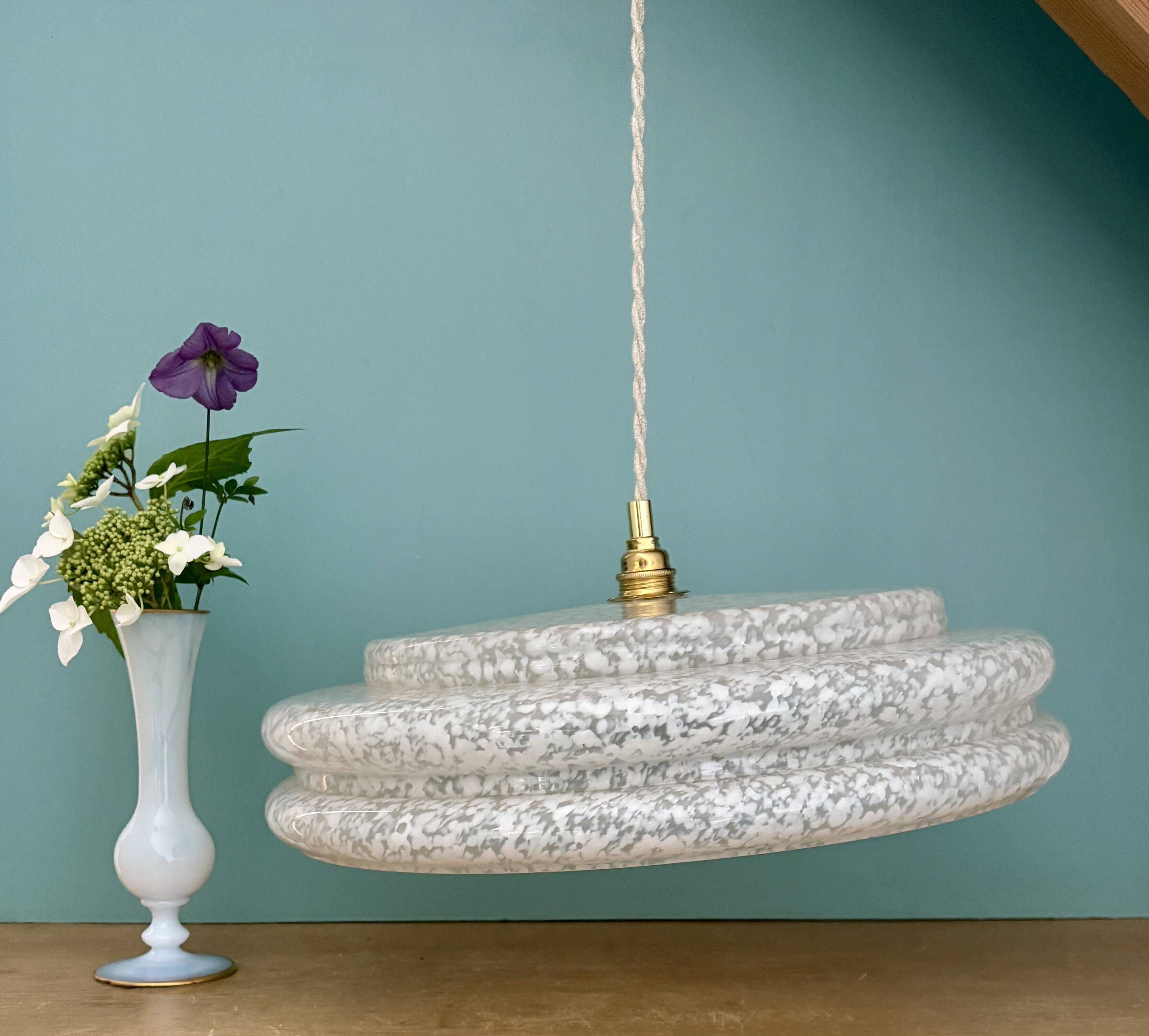 Vintage XXL glass pendant light from Clichy White