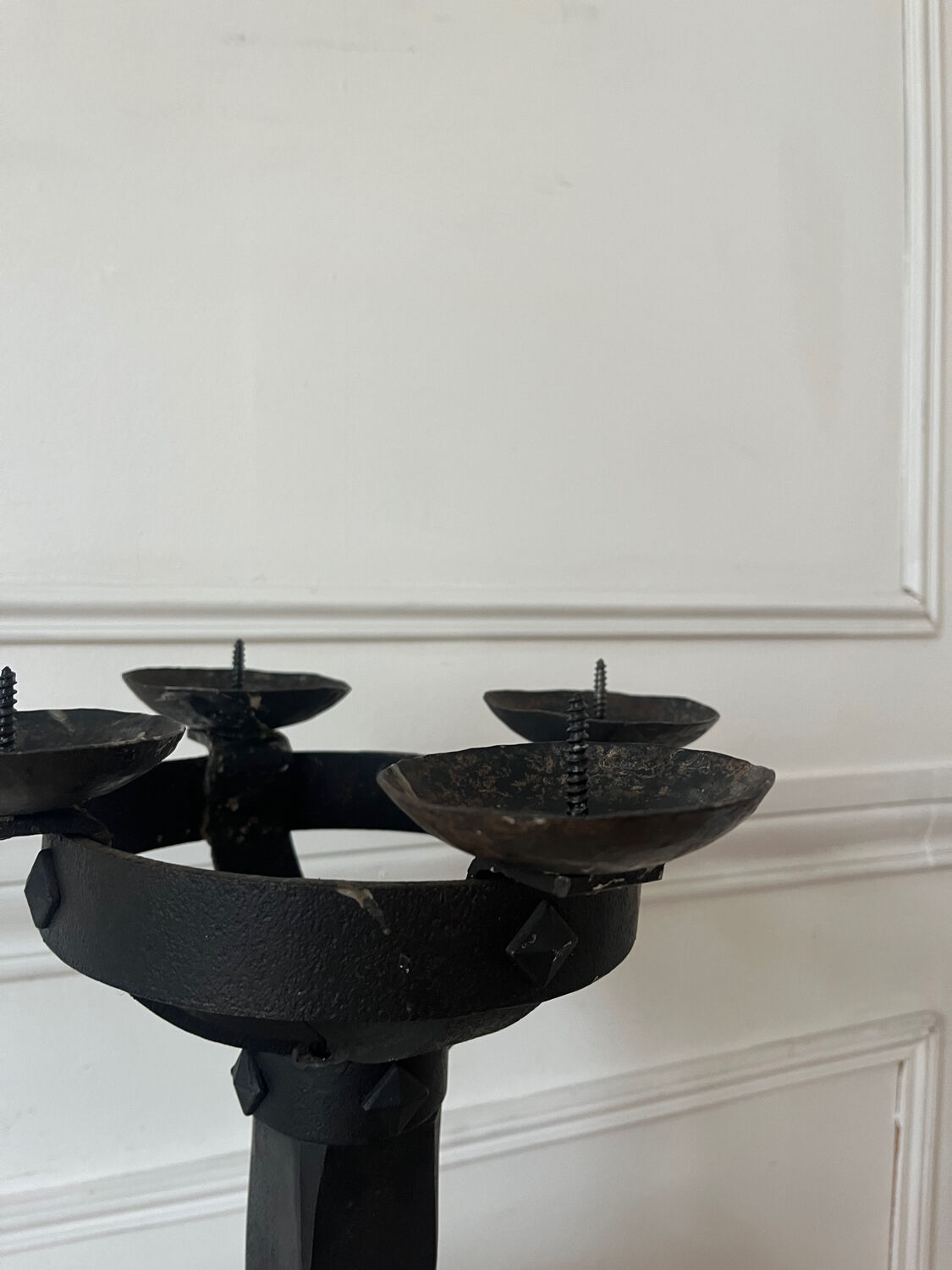 Brutalist wrought iron chandelier antique