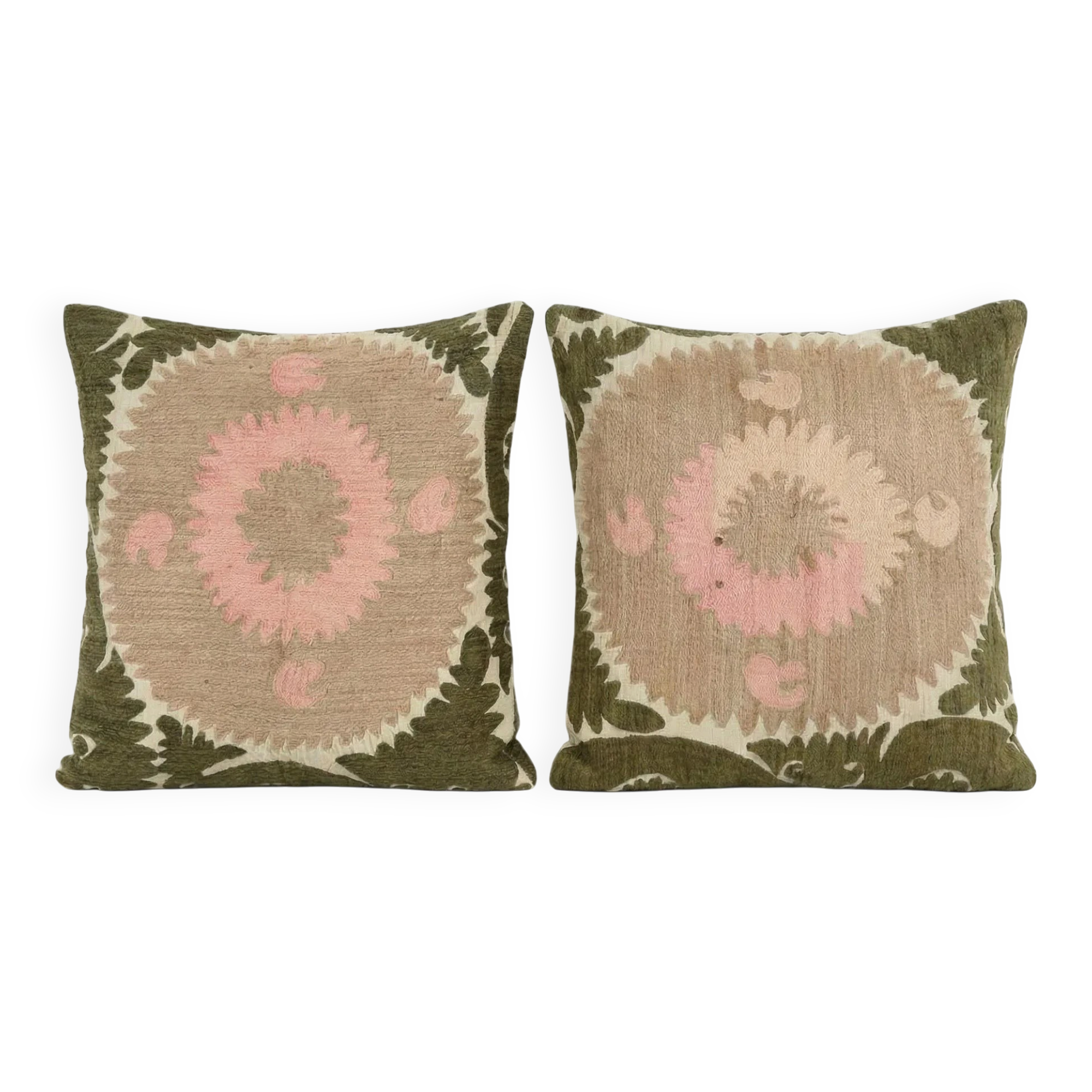 Lot de 2 housses de coussin brodées vintage 61x64 cm