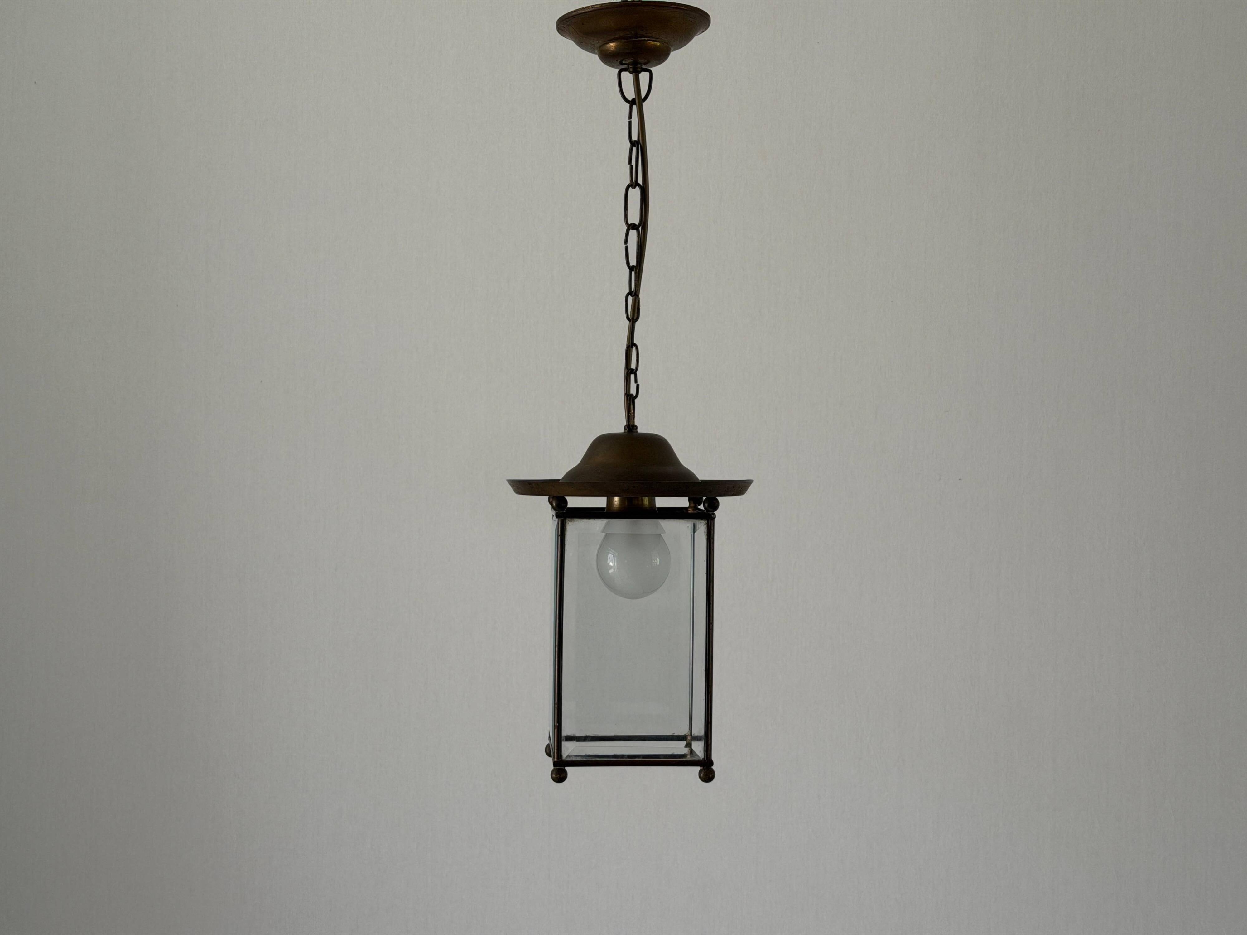 Art Deco ceiling light in brass and glass, 1940s, Germany