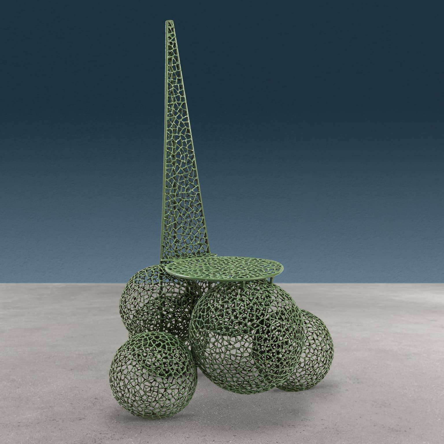 Pyramid armchair, Merletto series, made of iron, design by Anacleto Spazzapan.