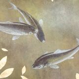 Painted canvas depicting carp. Contemporary work.