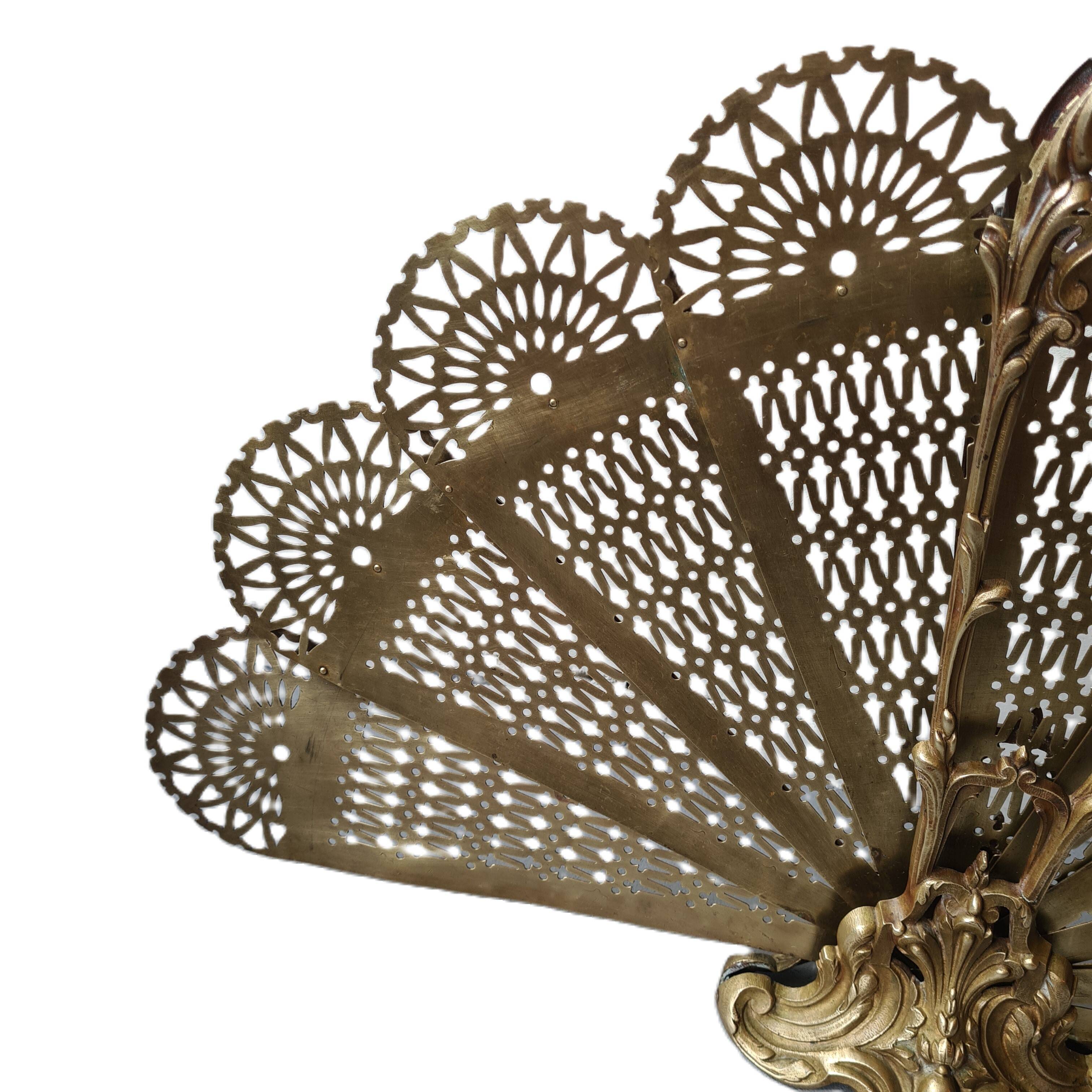 Classic French Brass/Bronze Peacock Fire Screen, Late 19th Century