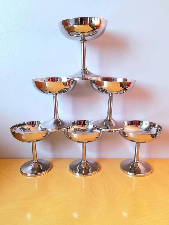 Stainless steel ice cream and dessert cups, 1970s