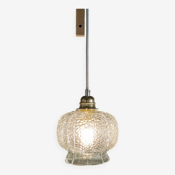 Lampe baladeuse suspension vintage années 60 verre transparent ciselé