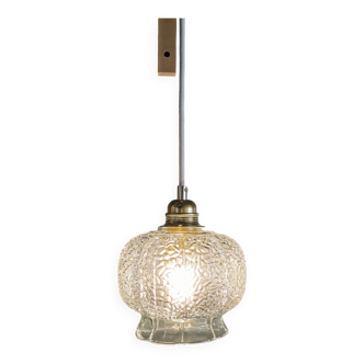 Lampe baladeuse suspension vintage années 60 verre transparent ciselé